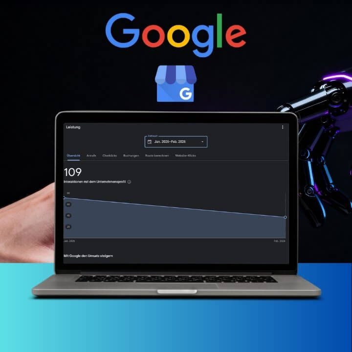 Local SEO für KMU 2026 GBP Local SEO für KMU 2026 Google Business Profile für mehr Anfragen mit Google Logo und Laptop