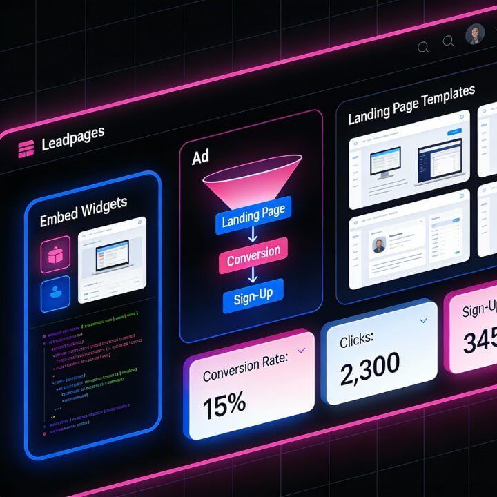 Landing Page Funnel für mehr Conversions Leadpages mit Widgets, Landing Page Funnel, 15% Conversion, 2300 Klicks und Sign-Ups