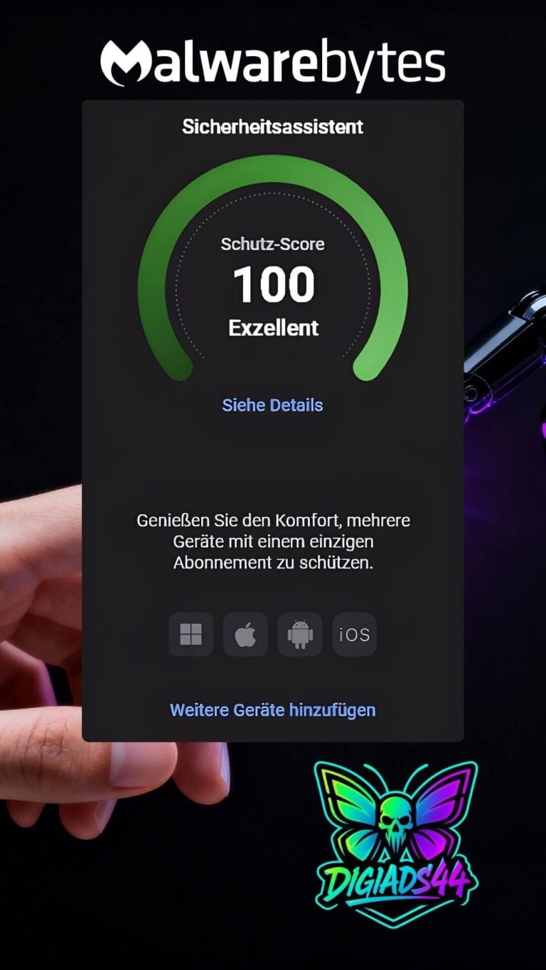 DigiAds44 Malwarebytes Schutz-Score 100 Malwarebytes 100% Schutz-Score mit DigiAds44-Logo